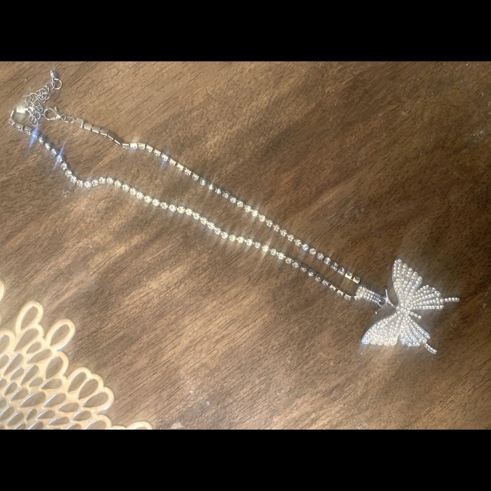 Shein butterfly rhinestone necklace